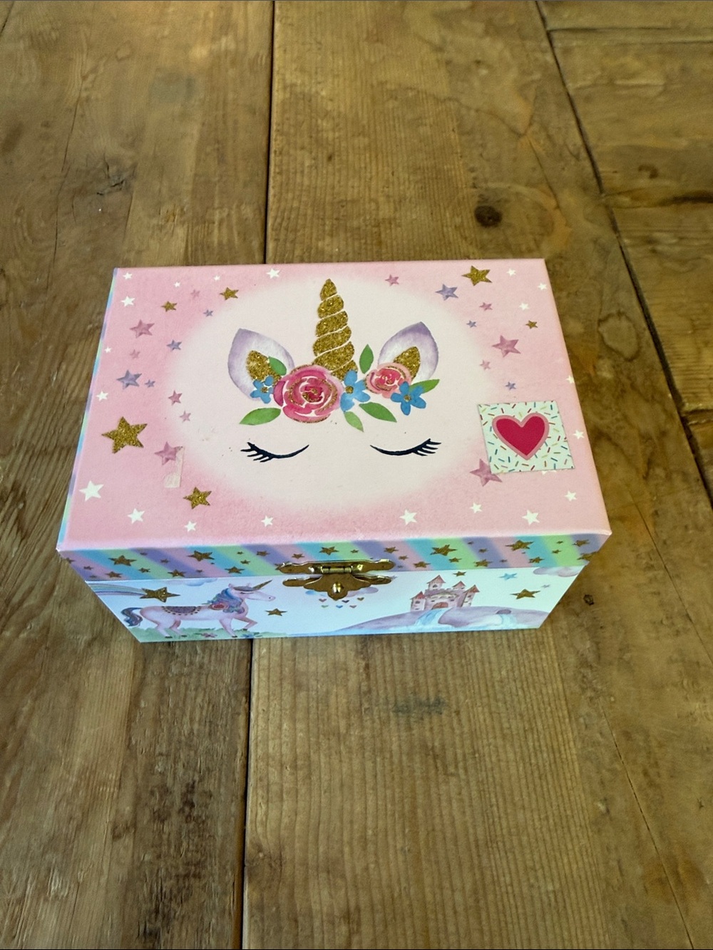 Unicorn Melody Jewelry Box for Kids in Pink with Gold Accents